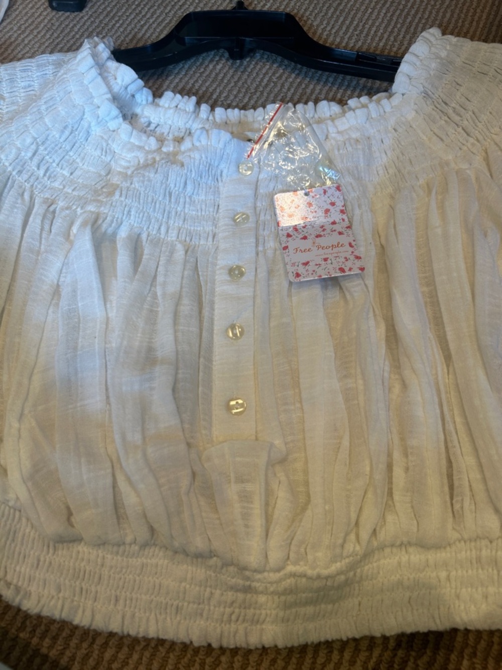 NWT Free People dancing till dawn White Off-the-Shoulder Cropped  blouse XS or S - Picture 11 of 11